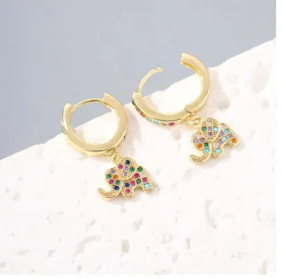 Pair of copper earrings with zircon inlay, irregular animal zodiac shape, electroplated finish, colour ED81886-J