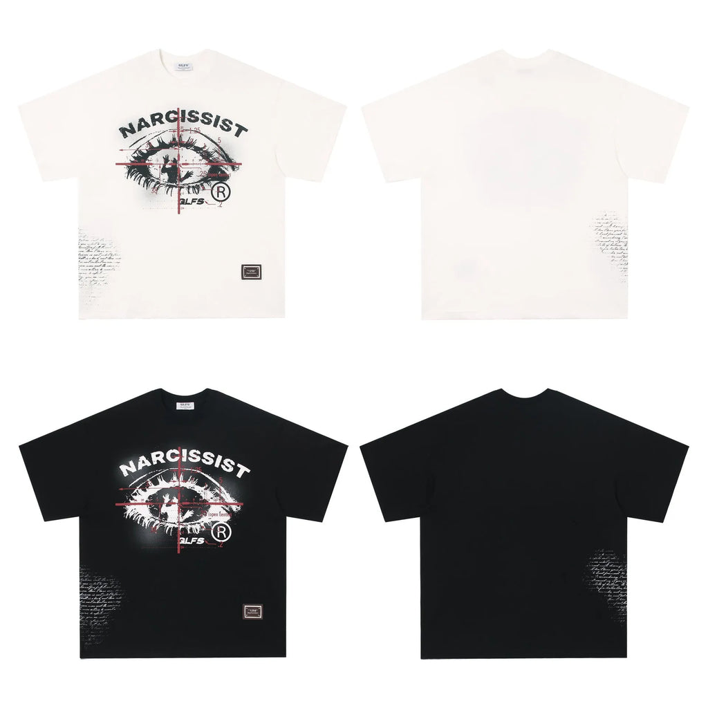 American retro hip hop Gothic style T-shirt with letter print, in pure cotton, available in black and white.