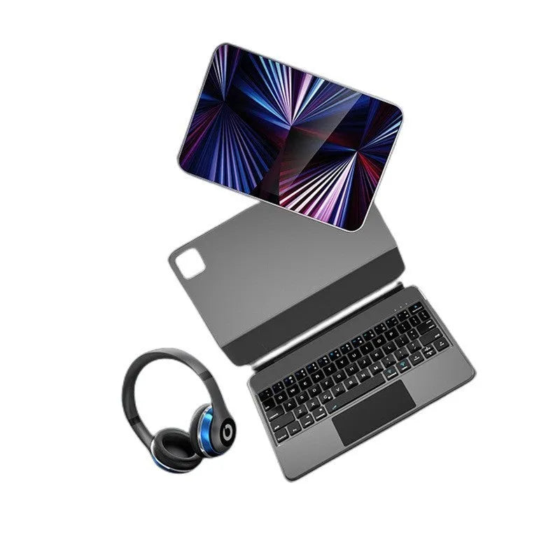 11-inch magnetic Bluetooth keyboard case for iPad in black, white, pink, purple, and blue colour options.