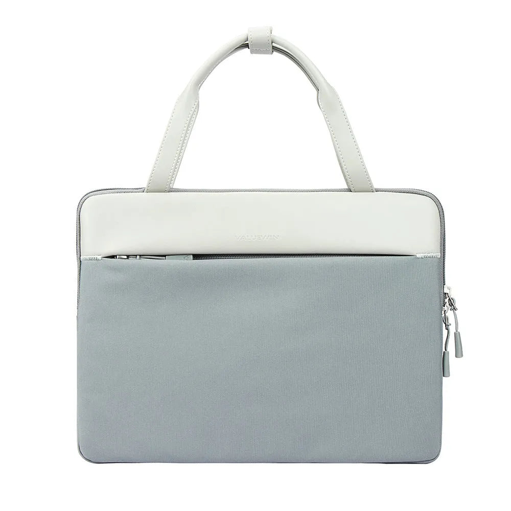 Green polyester laptop bag for 14.2 inch devices with soft handle and zipper pocket