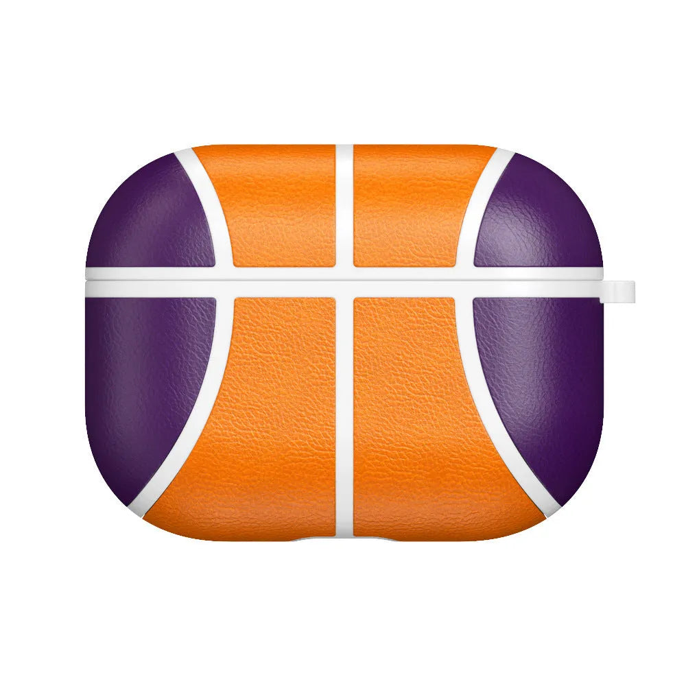 Basketball headphone case with handmade leather-style veneer finish and TPU flip cover for Apple AirPods Pro, showing nine colour style options