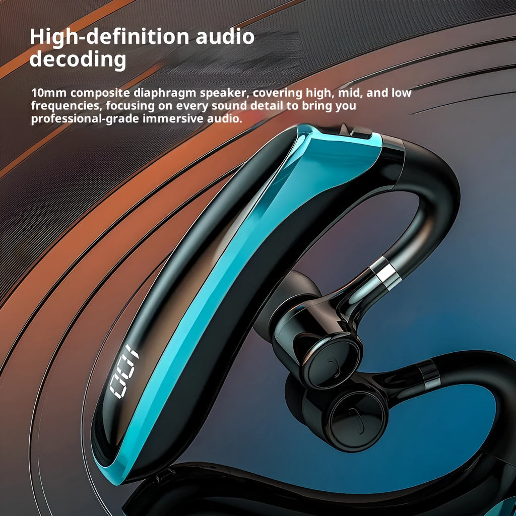 New digital display single-ear bone conduction wireless Bluetooth headset in high-gloss black with ear-hook design