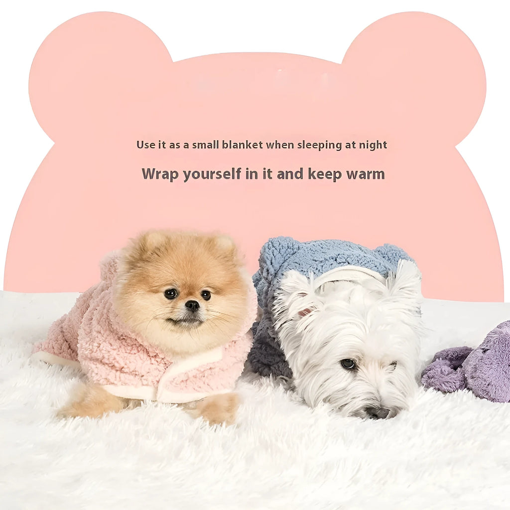 Polyester pet cloak bear design in pink for cats and dogs size S M L winter sleeping blanket