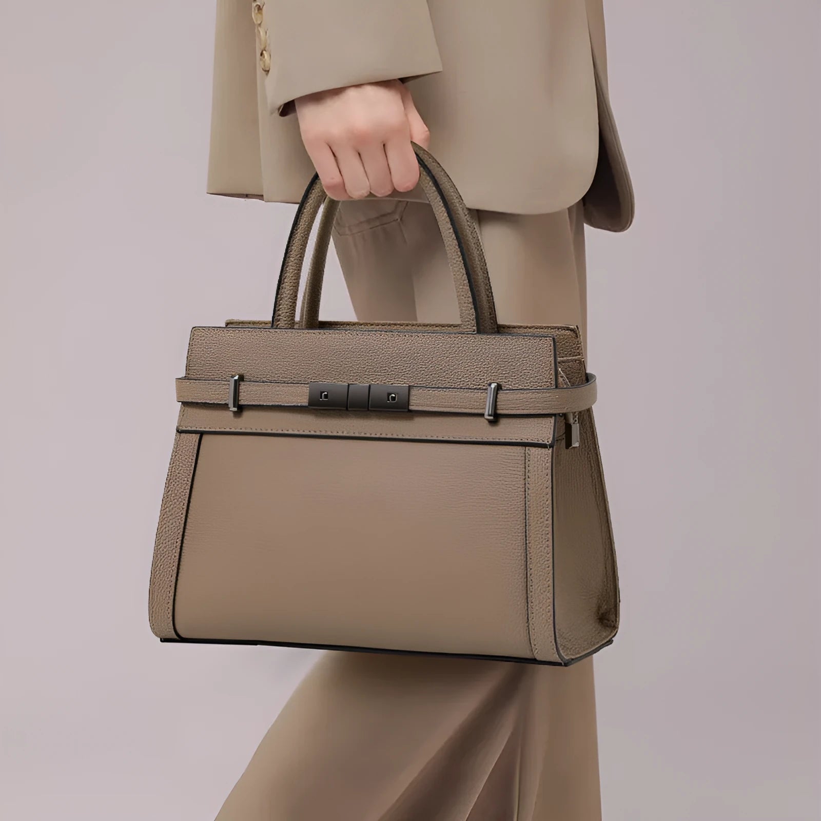 Genuine leather clamshell crossbody handbag for women with multiple internal compartments in five colour options.