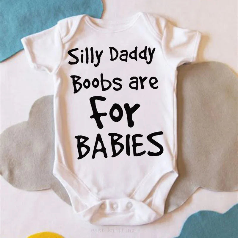 White unisex triangle climbing vest with Silly Daddy Boobs Are For Babies wording, polyester cotton, sizes S to 3XL