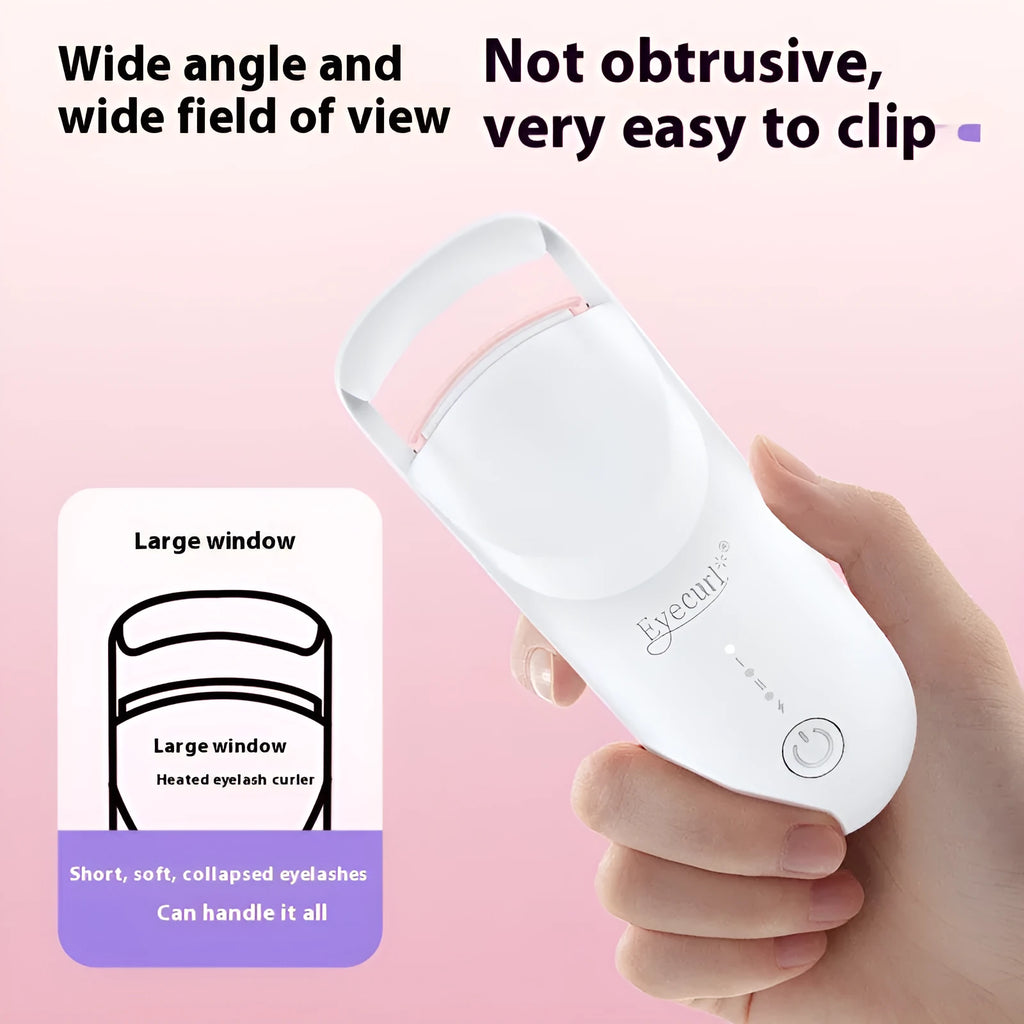 USB electric heating eyelash curler in plastic, shown with data cable.