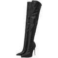 Black PU over the knee boots with stiletto heel, side zipper, plaid pattern, women's size 35-42