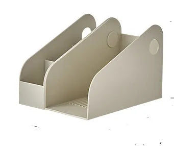 Two-layer plastic desktop storage box for documents and stationery in ivory white colour