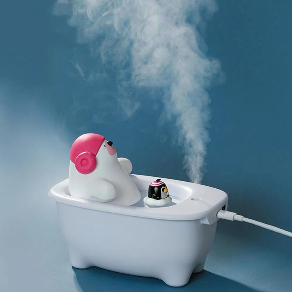 White polar bear shaped USB air humidifier with water tank and mist output