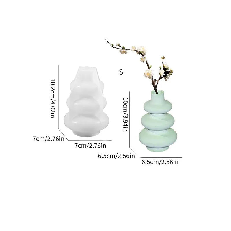 Silicone mould for making three-layer circular vase ornament cakes in modern irregular shape.