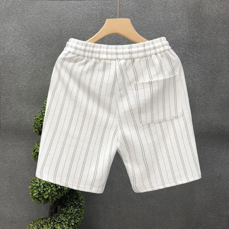 Men's black and white striped fleece-lined casual shorts with micro-elastic fabric