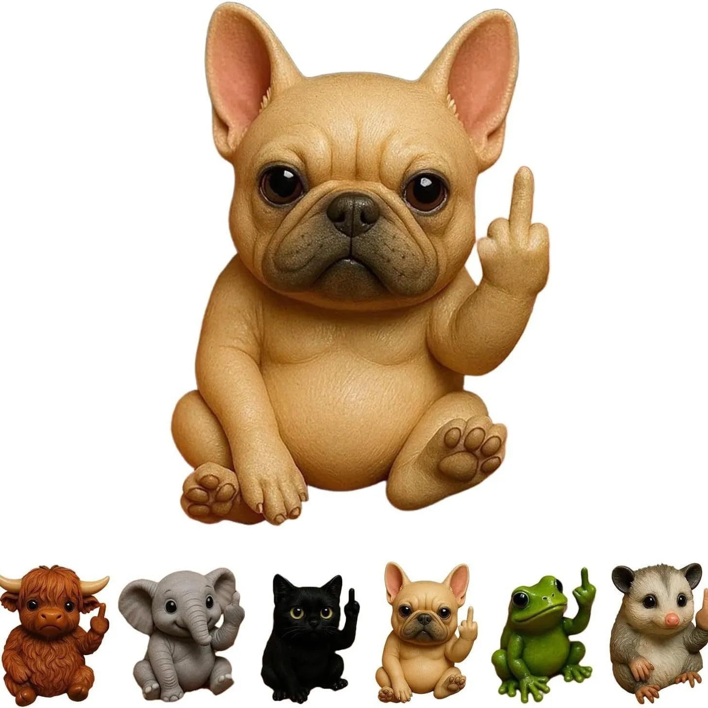Mini resin animal middle finger doll ornament in chosen animal style.