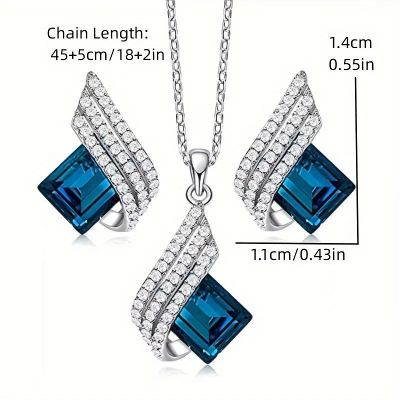 Glass pendant on alloy cross chain necklace with matching electroplated earring studs set