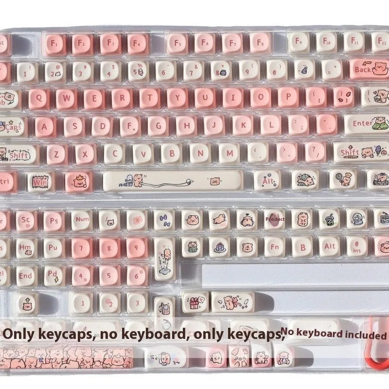 Pink PBT key caps with pig design artwork for mechanical keyboards showing MOA height profile