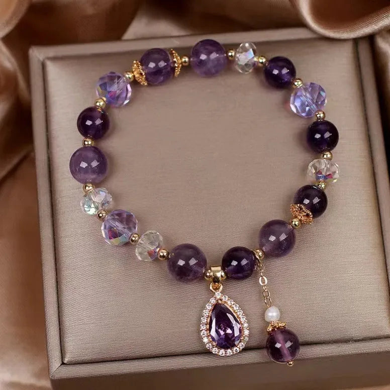 Purple amethyst crystal bracelet for women with micro inlay construction