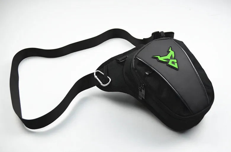 Motorcycle rider crossbody leg bag in blue made from durable 1200D Oxford cloth.