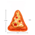 Food-shaped crinkle and squeaky dog toy in hamburger, fries, hot dog, or pizza design for interactive play.
