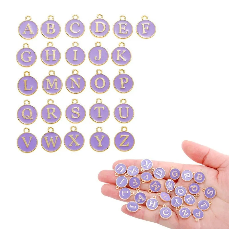 Round drop oil English letter alloy pendant set in multiple colours for DIY jewellery making