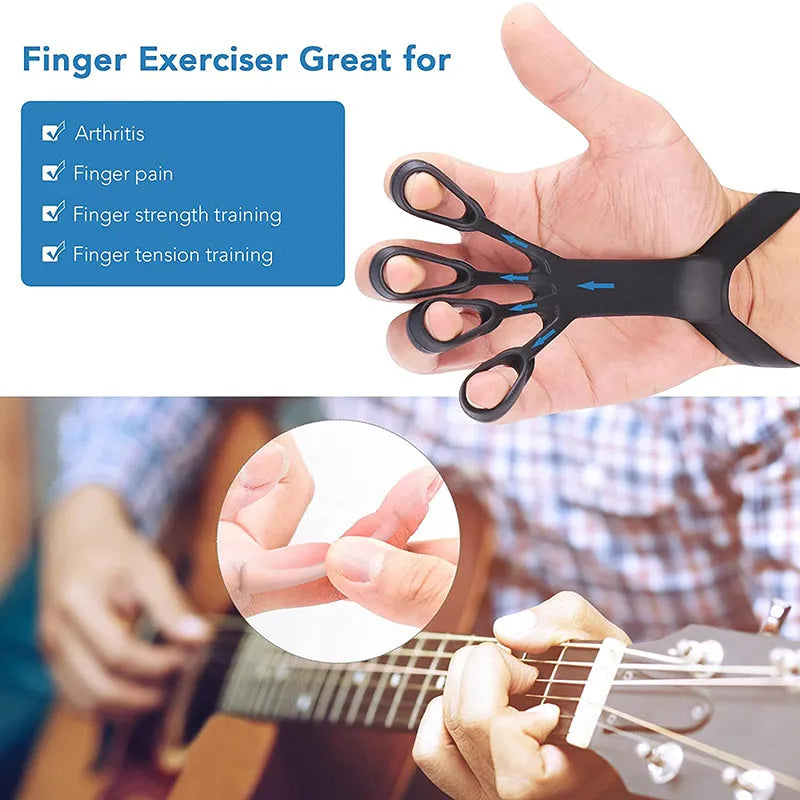 Silicone finger puller hand grip trainer in black with finger slots, 24g weight