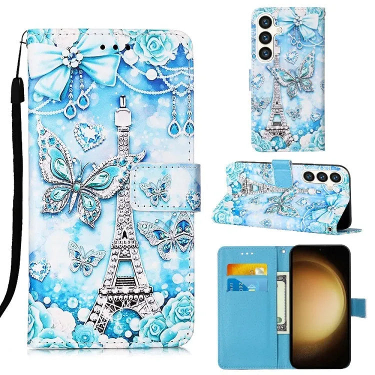 Painted imitation leather phone case for Samsung with built-in bracket, shockproof and drop-proof design