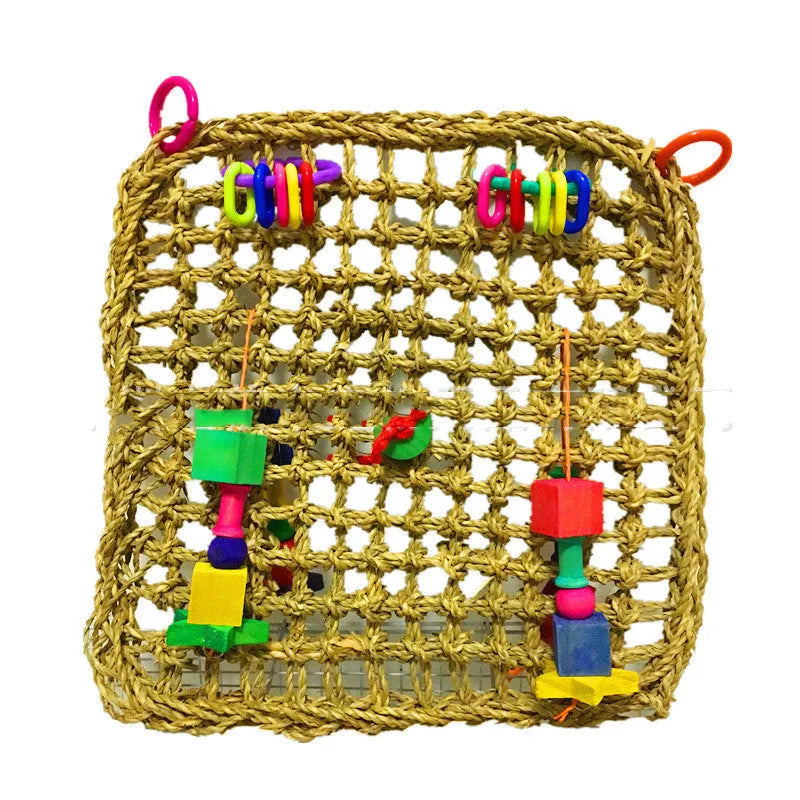 Natural straw woven parrot hammock 30x30x35cm in brown colour