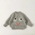 Children's cotton knit pullover sweater in camel colour with cartoon pattern, long sleeves, size 80-130cm