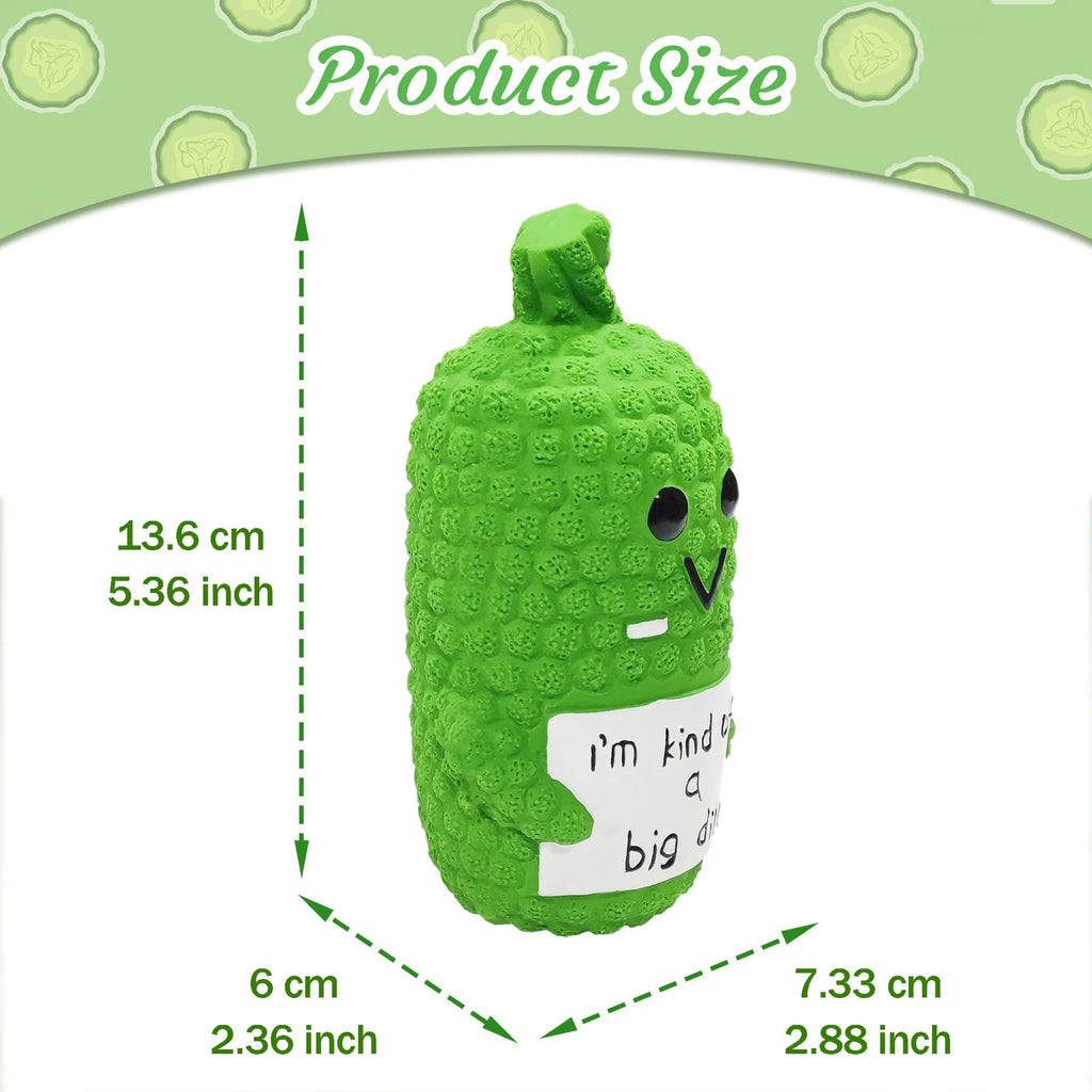Green pickle-shaped squeaky dog chew toy with textured surface for teething puppies