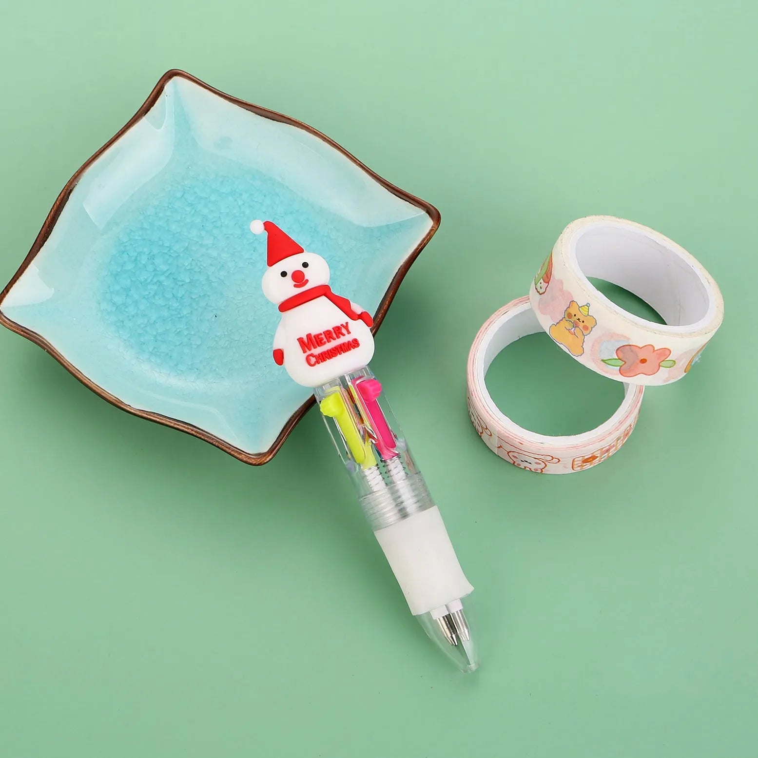 11cm Christmas four-colour ballpoint pen with press button and festive designs