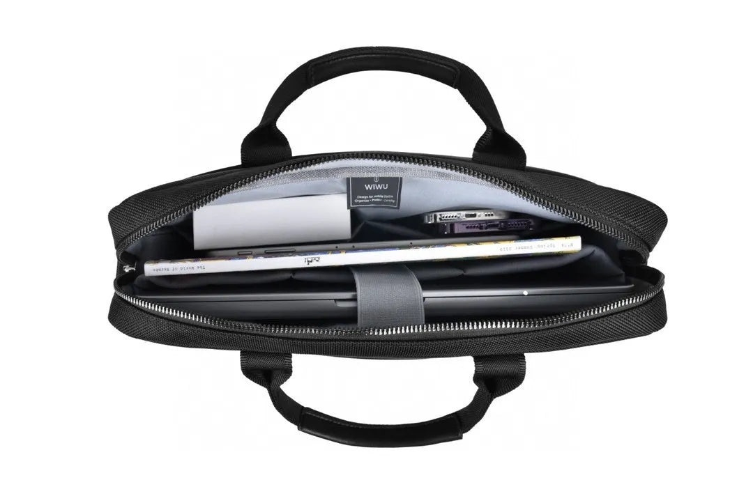 Black Oxford cloth laptop backpack showing multiple pockets and anti-seismic padding for 14-inch or 15.6-inch computers.