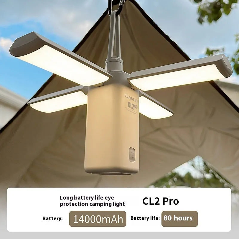 White and green rechargeable LED campsite lantern with USB charging cable
