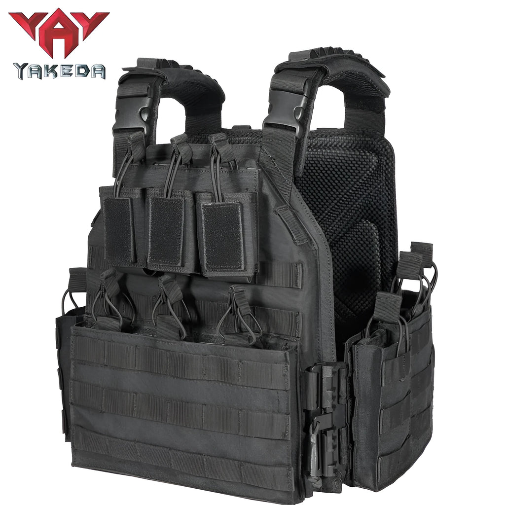 Outward Quick Dismantling 6094 Tactical Vest in black CP camouflage, adjustable waist, 1000D polyester for outdoor use