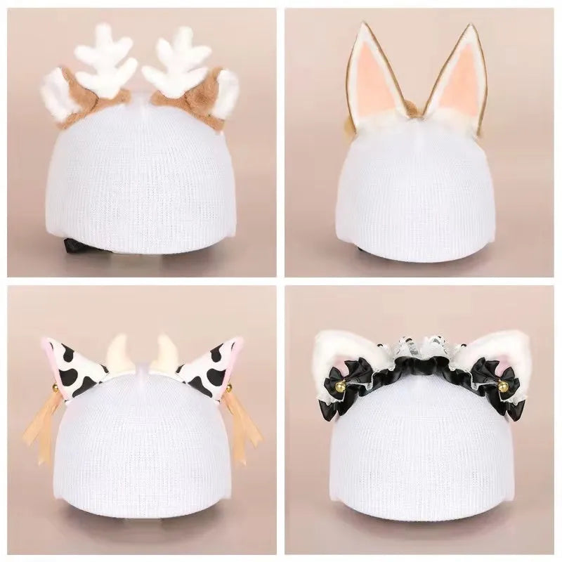 Plush fabric ski helmet decoration with cartoon designs in various colours for helmet personalisation