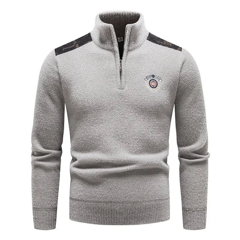 Men's velvet stand collar winter sweater in thickened rabbit fur blend fabric
