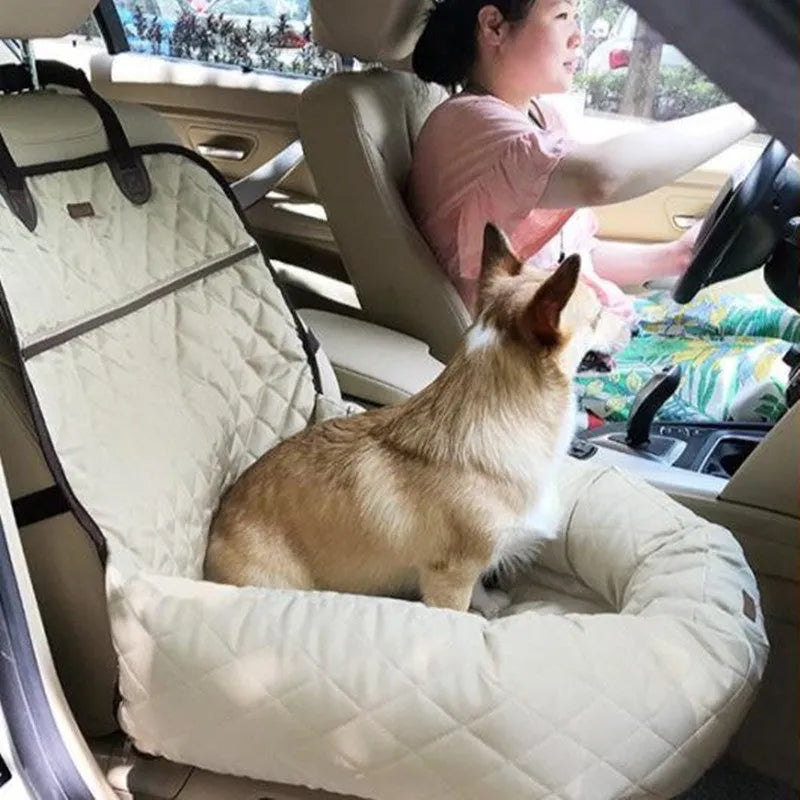 Beige chemical fibre pet car seat pad for front and rear car seats, suitable for dogs and cats