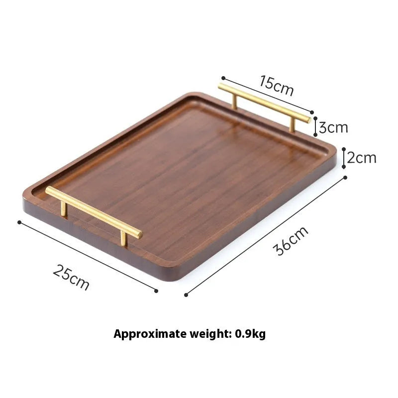 Square bamboo serving tray with brown handle for barbecue shops and restaurants