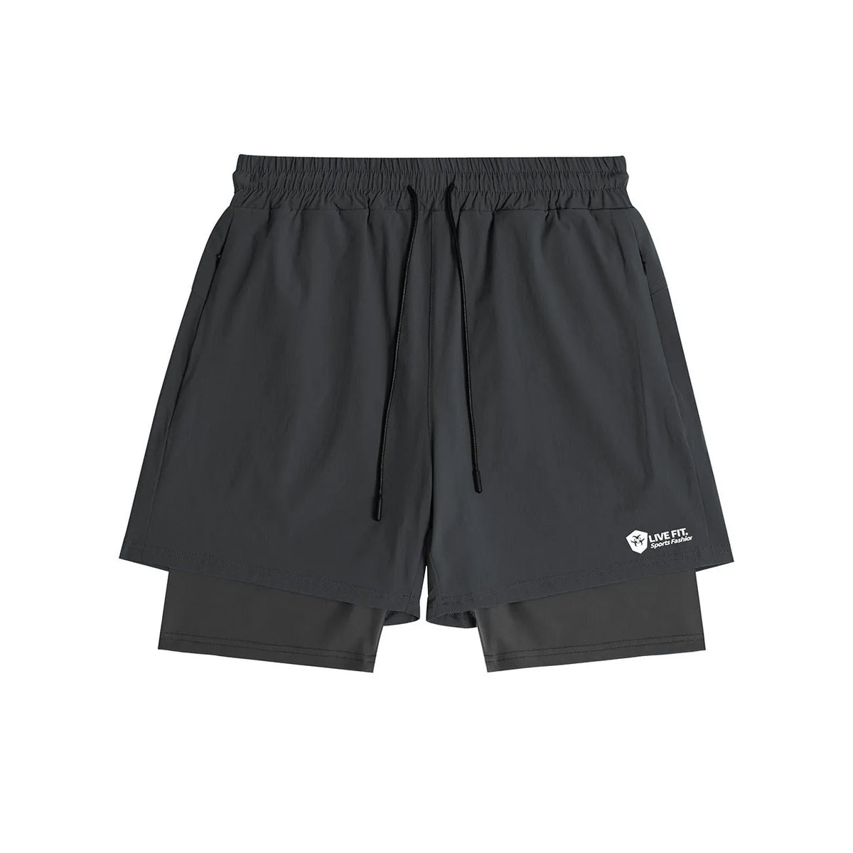 American style quick drying zippered shorts for men in grey, size M, front view
