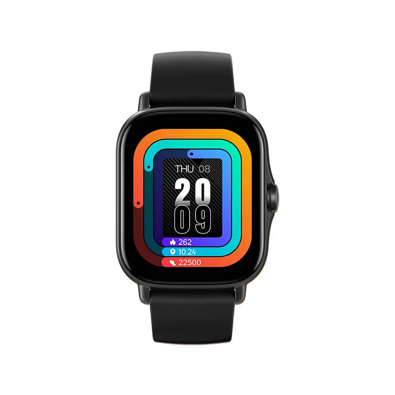 GT20 smartwatch with black alloy case and silicone strap showing heart rate and call functions on screen