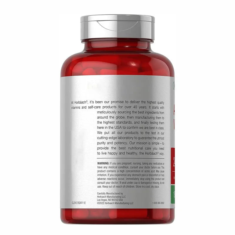 Bottle of apple vinegar capsules dietary supplement containing 150 capsules