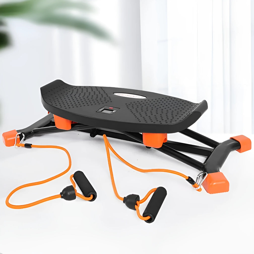 Black JS101A mini indoor fitness skiing machine with elastic hand straps.