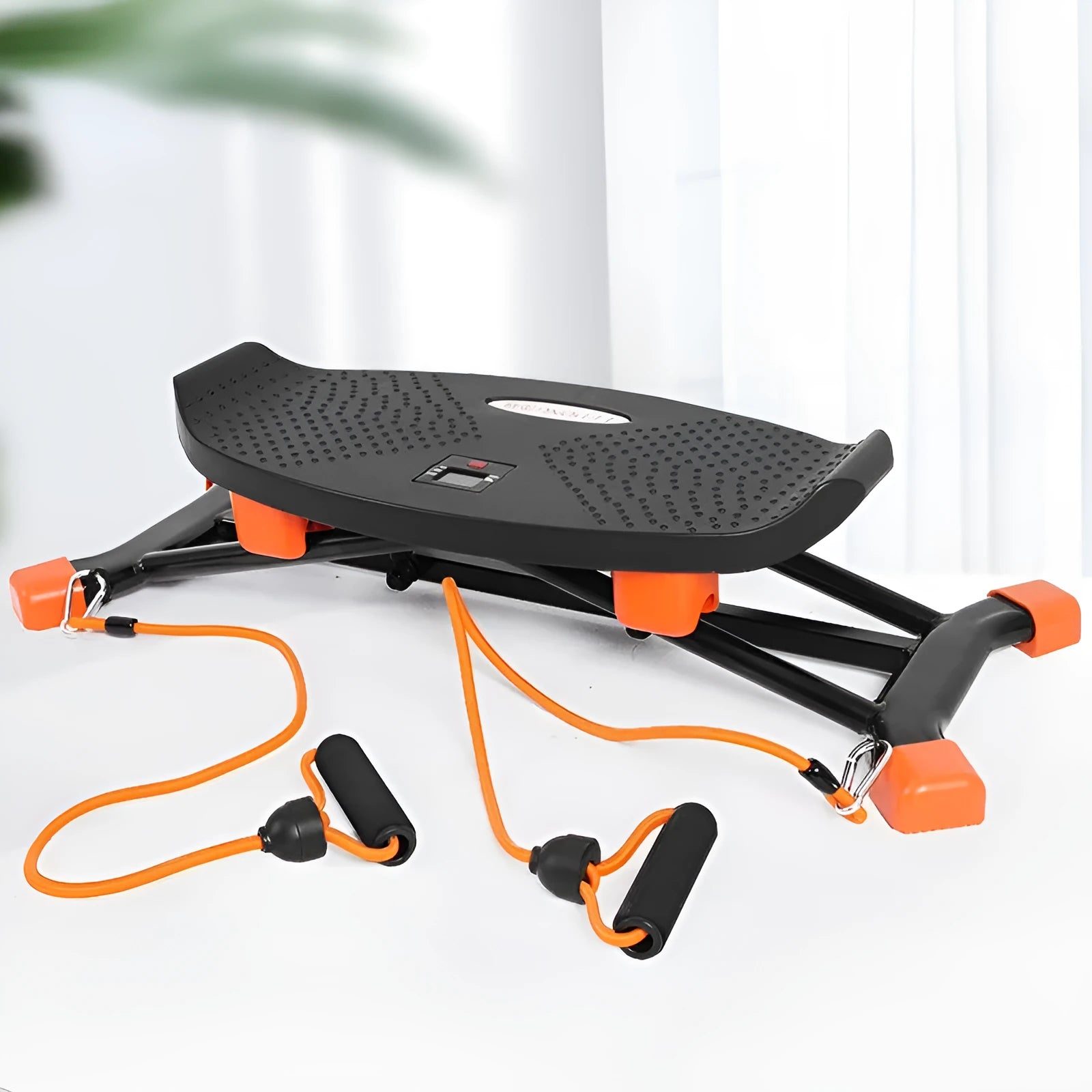 Black JS101A mini indoor fitness skiing machine with elastic hand straps.
