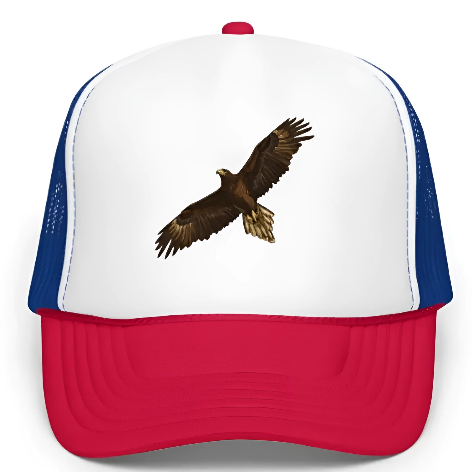 Red Sponge Hawk embroidery baseball cap with dome crown and adjustable back