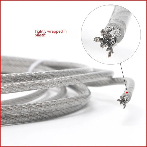 Black coated 304 stainless steel anti-theft security wire rope on a reel showing its multi-strand construction.