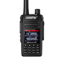 Black Interphone waterproof aviation walkie talkie with antenna, battery, back clip, and seat charger.