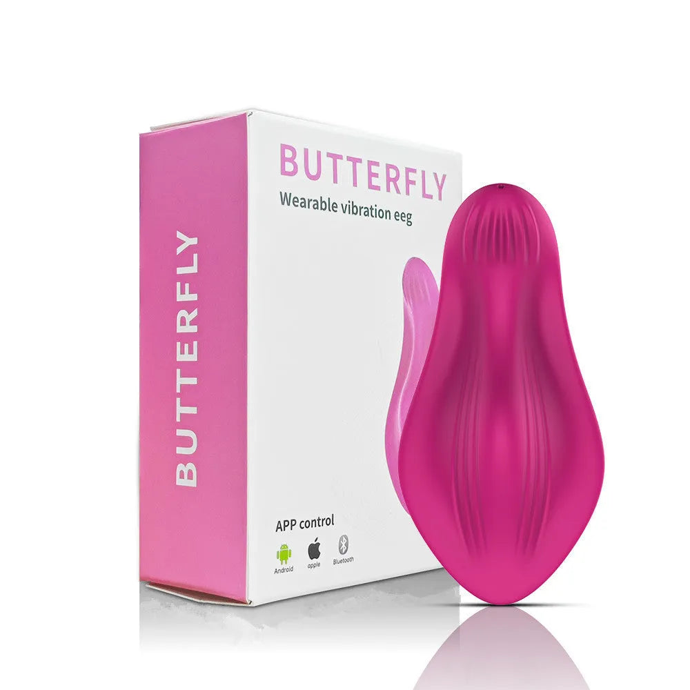 Rose red silicone female massager with butterfly design and USB charging cable