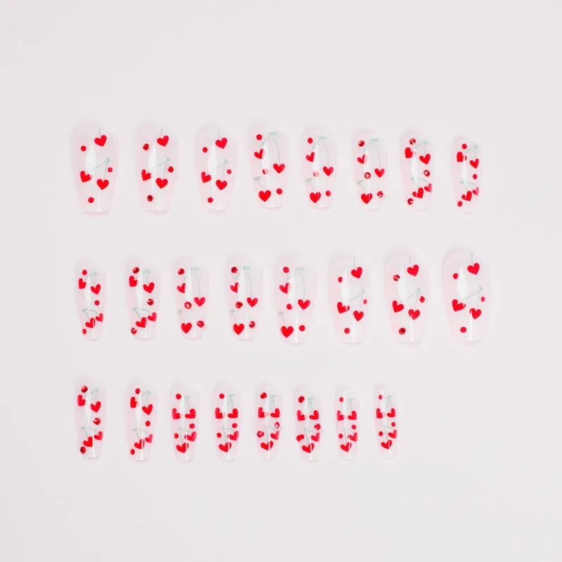 French Love Red Diamond nail art stickers with small cherry patterns in JP1601 colour, showing armour sheets and adhesive tube