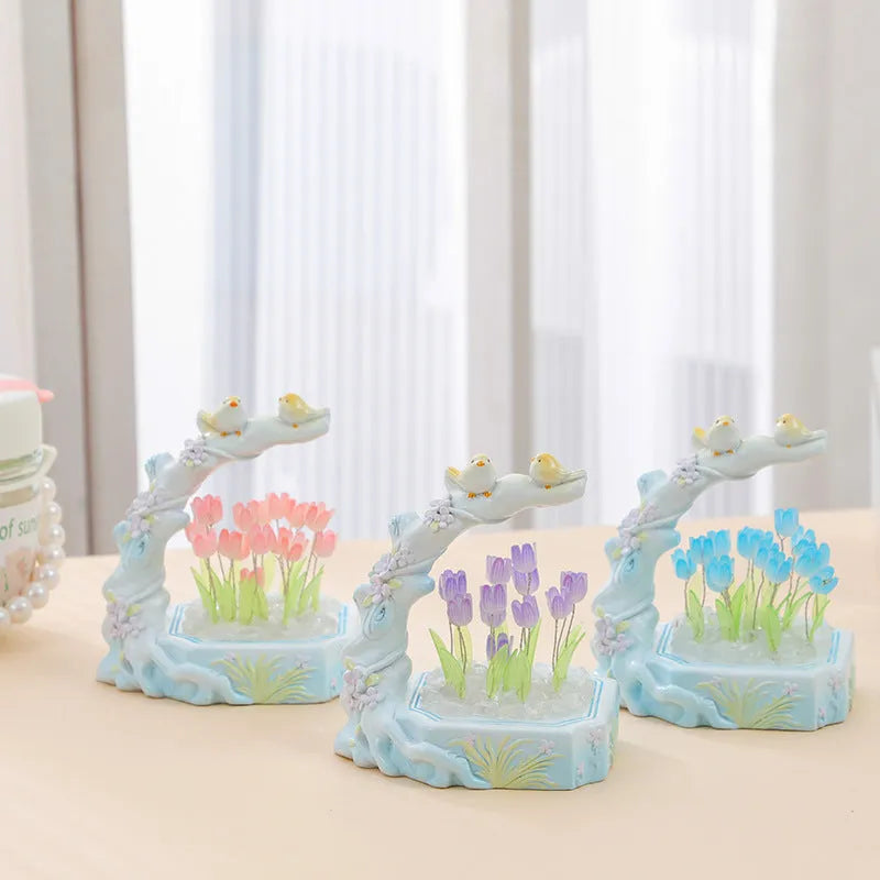 Creative desktop resin tulip night light DIY material package 10cm flower shape modern simplicity six colour options