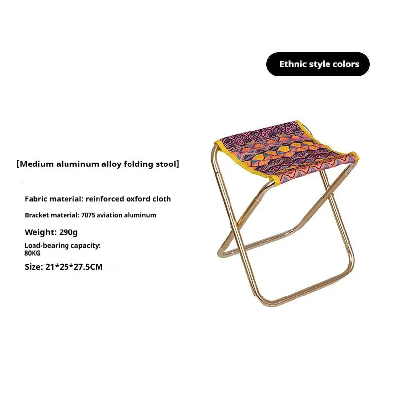 Black aluminium alloy folding stool for camping outdoor seating