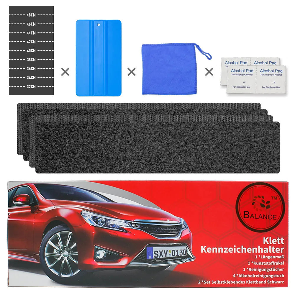 Double-sided self-adhesive licence plate fixing strips for cars and motorcycles