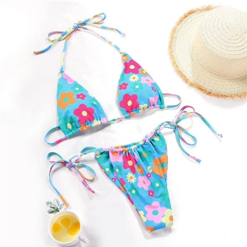 Women's polka dot print split swimsuit bikini set with bra and panties