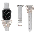 Glitter diamond butterfly pattern on a leather watch strap for Apple Watch